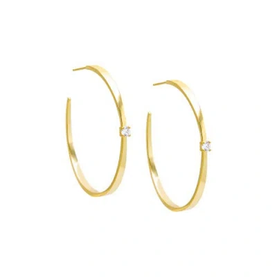 Adina Eden Cz Solitaire Open Hoop Earring In Gold