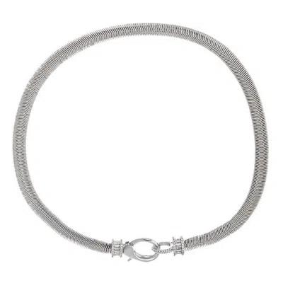 Adina Eden Cz X Baguette Chunky Snake Clasp Choker In Silver