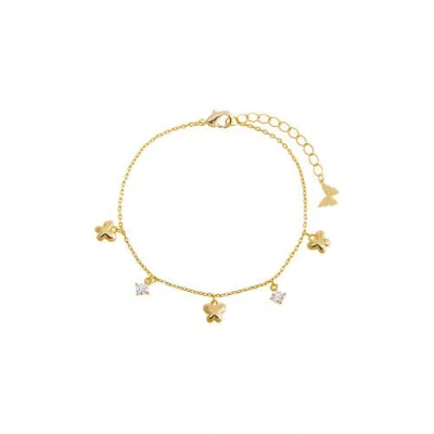 Adina Eden Cz X Puffy Butterfly Dangling Bracelet In Gold