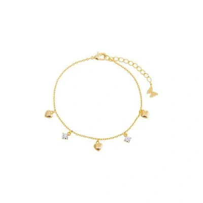 Adina Eden Cz X Puffy Heart Dangling Bracelet In Gold