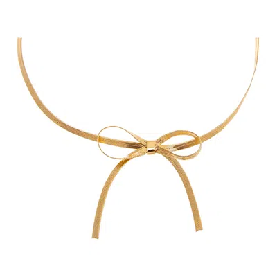 Adina Eden Herringbone Bow Tie Choker Necklace In Gold