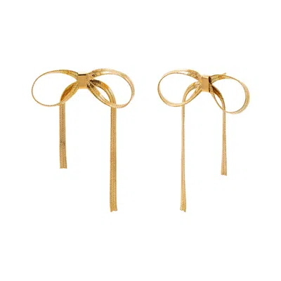 Adina Eden Herringbone Bow Tie Drop Stud Earring In Gold