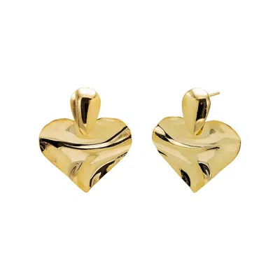 Adina Eden Indented Flat Heart Drop Stud Earring In Gold