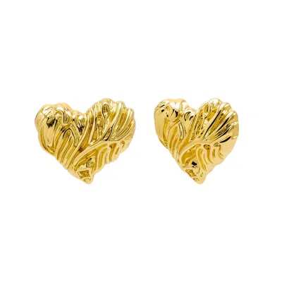 Adina Eden Lined Polished X Ribbed Heart Stud Earring In Gold