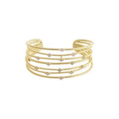 Adina Eden Pave Accented Multi Row Open Bangle Bracelet In Gold