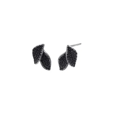 Adina Eden Pave Double Leaf Stud Earring In Black