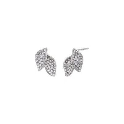 Adina Eden Pave Double Leaf Stud Earring In Silver