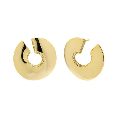Adina Eden Pave Flattened Open Loop Stud Earring In Gold