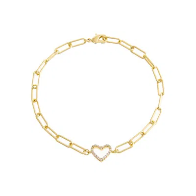 Adina Eden Pave Open Heart Paperclip Bracelet In Gold