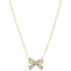 Adina Eden Pave X Baguette Mini Bow Tie Link Necklace In Gold