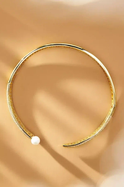 Adina Eden Pavé X Pearl Open Collar Choker Necklace In Gold