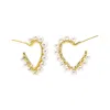 Adina Eden Pearl Rimmed Heart Shape Open Hoop Earring In Gold
