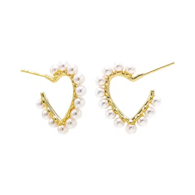 Adina Eden Pearl Rimmed Heart Shape Open Hoop Earring In Gold