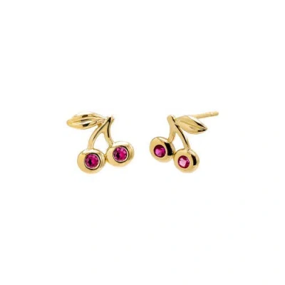 Adina Eden Ruby Red Cherry Bezel Stud Earring 14k In 14k Gold