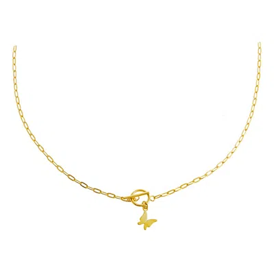 Adina Eden Solid Butterfly Toggle Necklace In Gold