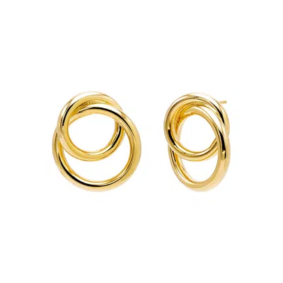 Adina Eden Solid Double Circle Drop Stud Earring In Gold