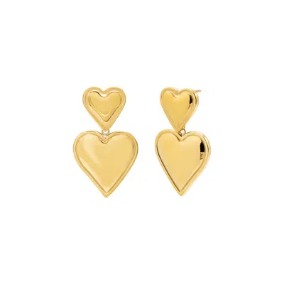 Adina Eden Solid Double Heart Drop Stud Earring In Gold