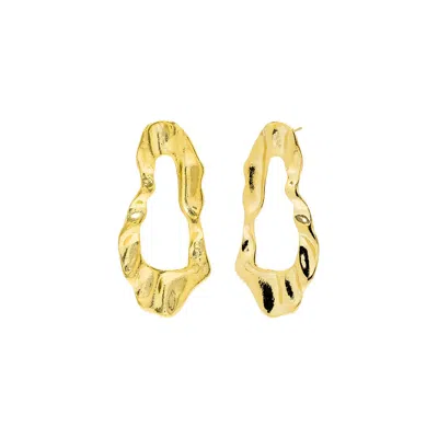 Adina Eden Solid Flattened Unique Shape Open Stud Earring In Gold
