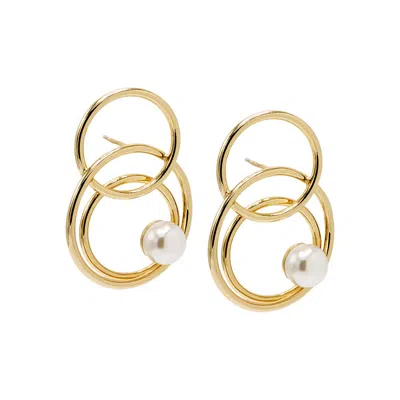 Adina Eden Solid Multi Loop Pearl Drop Stud Earring In Gold