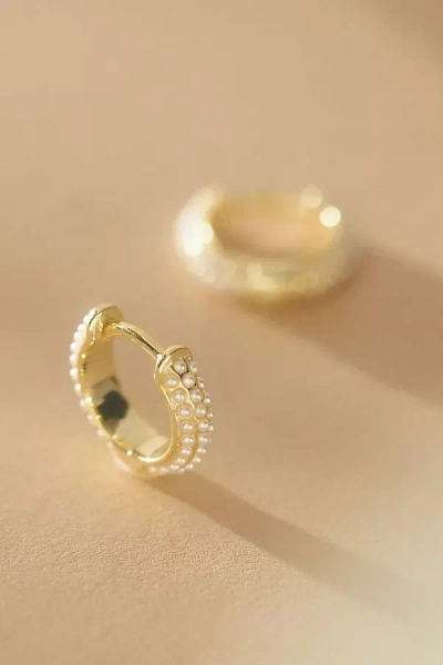 Adina Eden Triple Mini Beaded Pearl Hoop Earrings In Gold