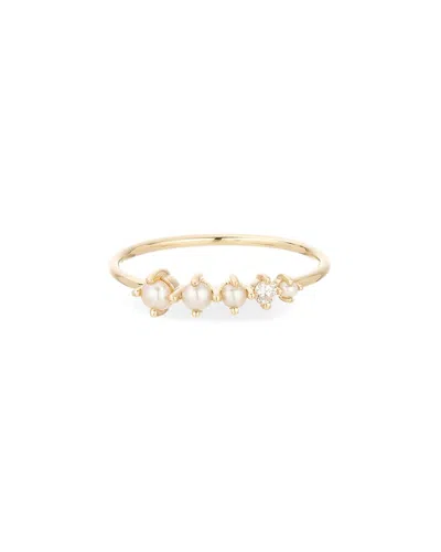 Adina Reyter 14k 0.04 Ct. Tw. Diamond & 1-3mmmm Pearl Stacking Ring In Multi
