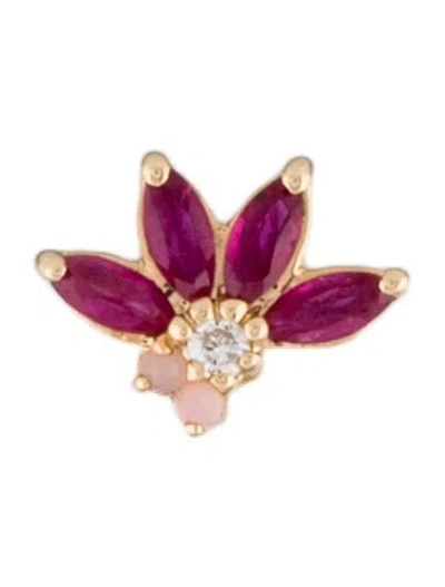 Pre-owned Adina Reyter 14k Amalfi Ruby & Diamond & Pink Opal Half Flower Single Earring In Multi