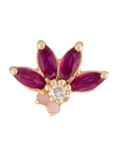 Pre-owned Adina Reyter 14k Amalfi Ruby & Diamond & Pink Opal Half Flower Single Earring In Multicolor