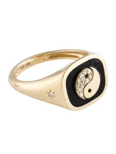 Pre-owned Adina Reyter 14k Diamond & Ceramic Gemini Signet Ring In Black