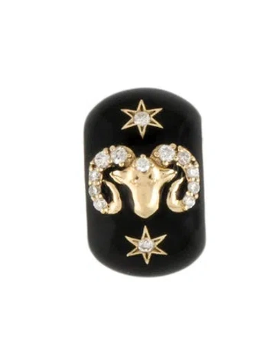 Pre-owned Adina Reyter 14k Diamond & Ceramic Zodiac Aries Big Bead Charm In Black