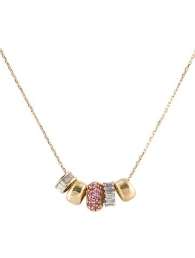 Pre-owned Adina Reyter 14k Diamond & Pink Sapphire Mini Bead Pendant Necklace, 15.75" In Multi