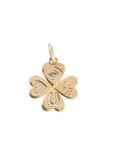 Pre-owned Adina Reyter 14k Diamond Good Luck Clover Hinged Charm, 1" In Multicolor