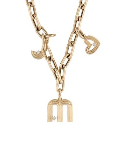 Pre-owned Adina Reyter 14k Diamond Groovy Initial 'j', 'm' & Heart Charm Necklace, 16" In Multicolor