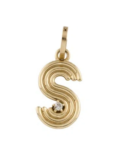Pre-owned Adina Reyter 14k Diamond Groovy Initial 's' Hinged Pendant, 1" In Multi