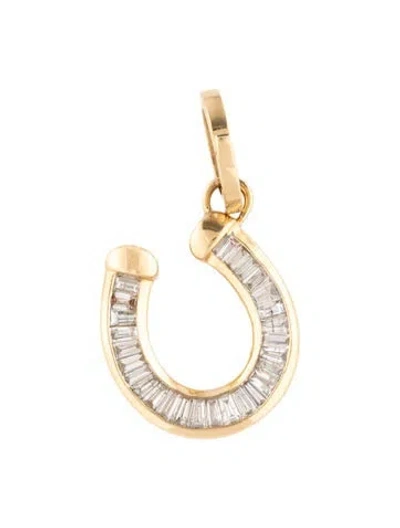 Pre-owned Adina Reyter 14k Diamond Horseshoe Hinged Charm, 1" In Multicolor