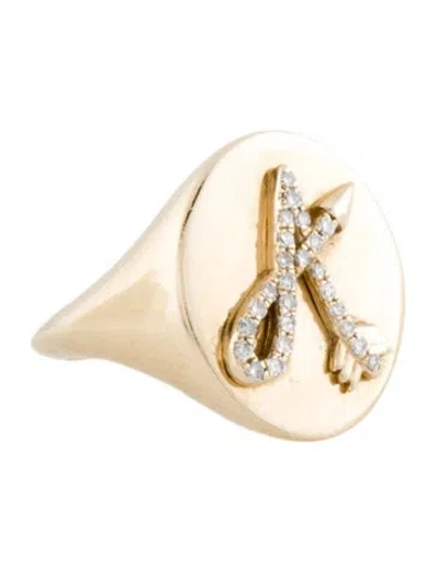 Pre-owned Adina Reyter 14k Diamond Letter 'a' Signet Ring In Multi