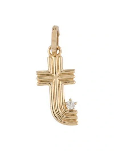 Pre-owned Adina Reyter 14k Groovy Diamond Initial Hinged Charm, 1.25" In Multicolor