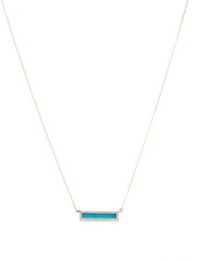 Pre-owned Adina Reyter 14k Turquoise & Diamond Bar Pendant Necklace, 18.5" In Multi
