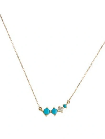 Pre-owned Adina Reyter 14k Turquoise & Diamond Collar Necklace, 15.5" In Multi