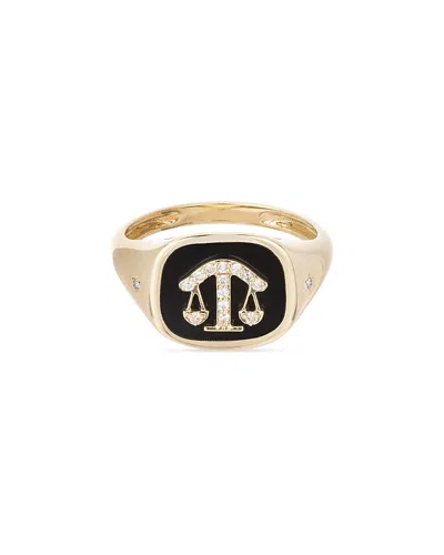Adina Reyter 14k Yellow Gold Diamond & Ceramic Zodiac Libra Signet Ring, 0.06 Ct. T. W.