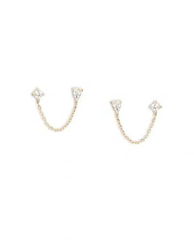 Adina Reyter 14k Yellow Gold Diamond Pear & Round Double Pierce Chain Post Earrings