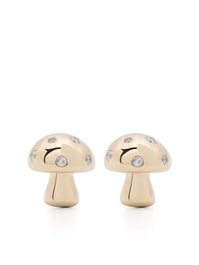 Adina Reyter 14ct Yellow Gold Enchanted Mushroom Diamond Stud Earrings