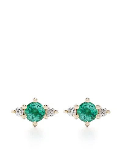 Adina Reyter 14k Yellow Gold Trio Diamond And Emerald Earrings