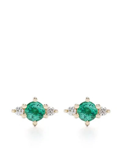 ADINA REYTER 14K YELLOW GOLD TRIO DIAMOND AND EMERALD EARRINGS