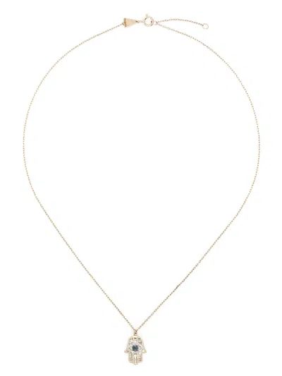Adina Reyter 14kt Yellow Gold Hamsa Pendant White And Blue Diamond Necklace