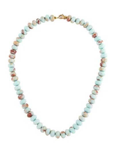Pre-owned Adina Reyter 9k Aqua Terra Jasper Beaded Strand Necklace, 15.75" In Blue/red