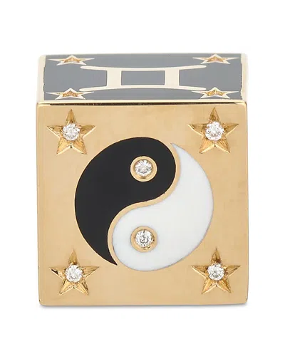 Adina Reyter 9k Gemini Zodiac Diamond & Ceramic Block Big Bead In Gold