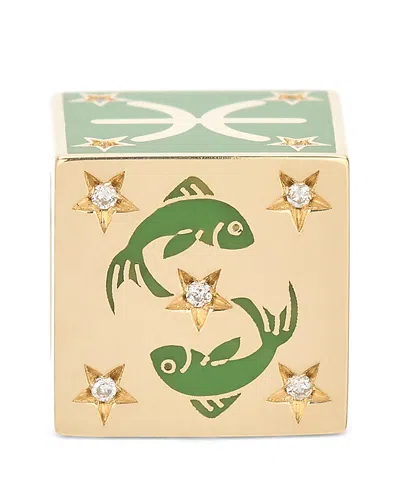 Adina Reyter 9k Pisces Zodiac Diamond & Ceramic Block Big Bead In Gold