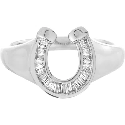 Adina Reyter Baguette Diamond Horseshoe Signet Ring In Silver