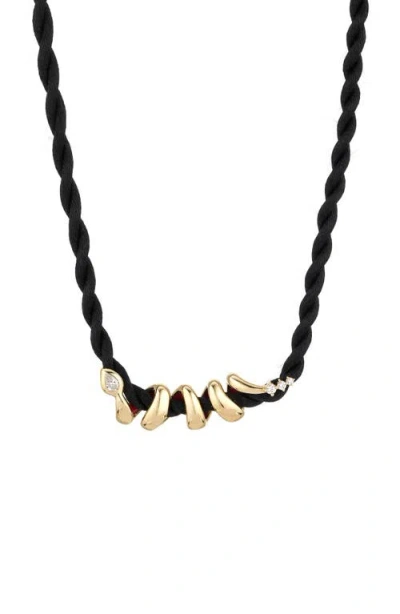 Adina Reyter 14k Yellow Gold Year Of The Snake Xl Diamond Wrap Big Bead Cord Necklace, 16 In Black