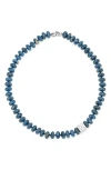 Adina Reyter Denim Lapis Coin Diamond Dice Big Bead Necklace In Silver/blue